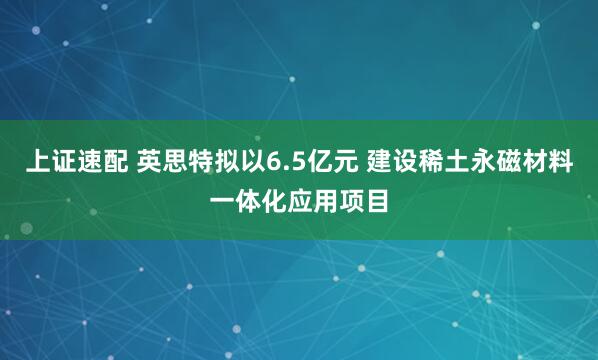 上证速配 英思特拟以6.5亿元 建设稀土永磁材料一体化应用项目