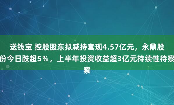送钱宝 控股股东拟减持套现4.57亿元，永鼎股份今日跌超5％，上半年投资收益超3亿元持续性待察