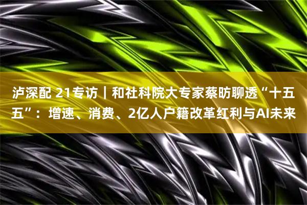 泸深配 21专访|和社科院大专家蔡昉聊透“十五五”:增速、消费、2亿人户籍改革红利与AI未来